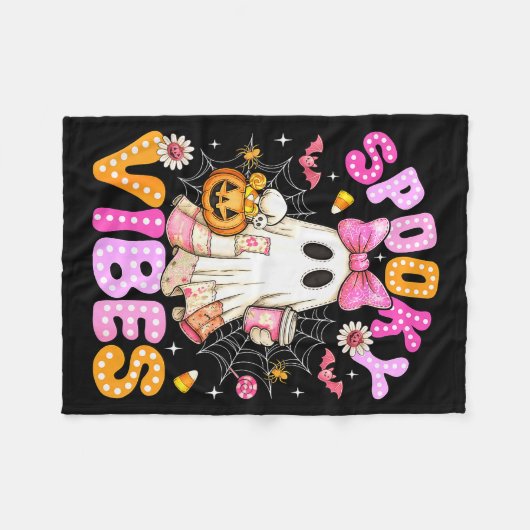 Soky Vibes Ghost Retro Groovy Halloween Women Girl Fleecedecke (Vorderseite (Horizontal))