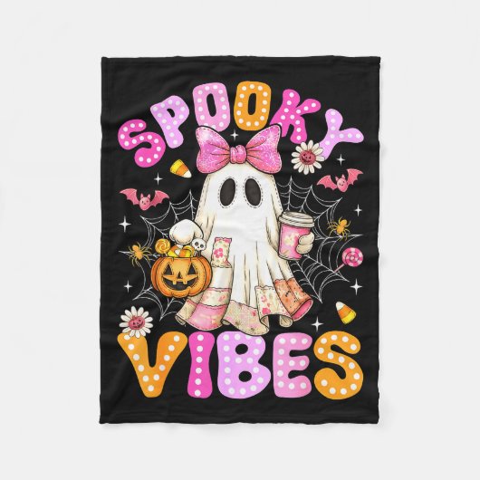 Soky Vibes Ghost Retro Groovy Halloween Women Girl Fleecedecke (Vorderseite)
