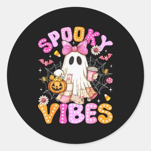 Soky Vibes Ghost Retro Groovy Halloween Women Girl Runder Aufkleber (Vorderseite)