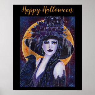 Solania Halloween Hexe mit Raven von Renee Lavoie Poster