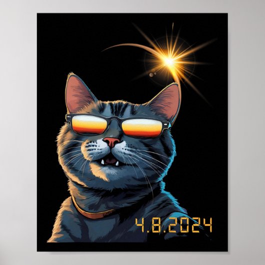 Solar 2024 Eclipse Cat Wearing Eclipse Brillen Poster (Vorne)
