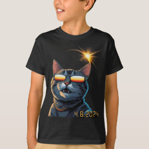 Solar 2024 Eclipse Cat Wearing Eclipse Brillen T-Shirt