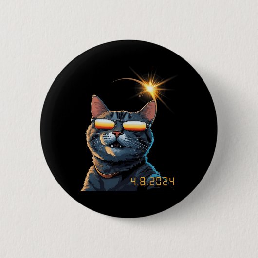 Solar 2024 Eclipse Cat Wearing Eclipse Glasses 1 Button (Vorderseite)