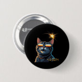 Solar 2024 Eclipse Cat Wearing Eclipse Glasses 1 Button (Vorne & Hinten)