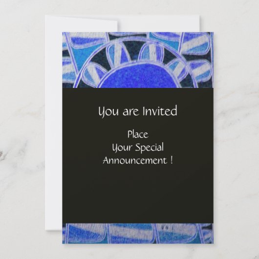 SOLAR CHAMPAGNE MONOGRAM, blaue Turquase schwarz Einladung (Rückseite)