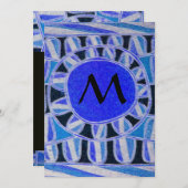 SOLAR CHAMPAGNE MONOGRAM, blaue Turquase schwarz Einladung (Vorne/Hinten)