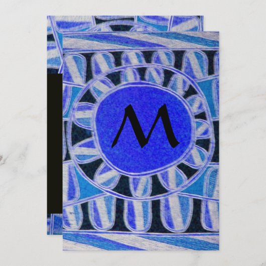 SOLAR CHAMPAGNE MONOGRAM, blaue Turquase schwarz Einladung (Vorne/Hinten)