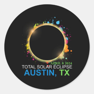 Solar Eclipse 2024 Austin Texas farbenfrohe Totali Runder Aufkleber