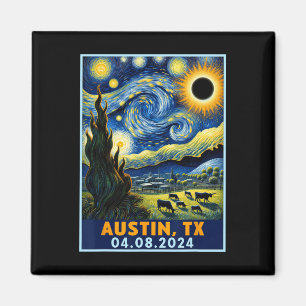 Solar Eclipse 2024 Austin Texas Van Gogh Starry Ni Magnet