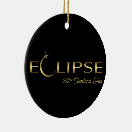 Solar Eclipse 2024 Black & Gold-Gedenkfeier Keramik Ornament (Rechts)