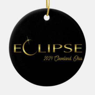 Solar Eclipse 2024 Black & Gold-Gedenkfeier Keramik Ornament