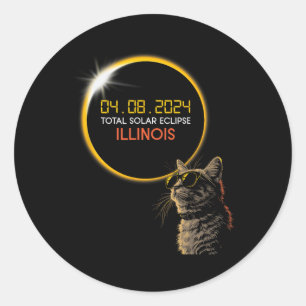 Solar Eclipse 2024 Cat Wearing Eclipse Brillen 1 Runder Aufkleber
