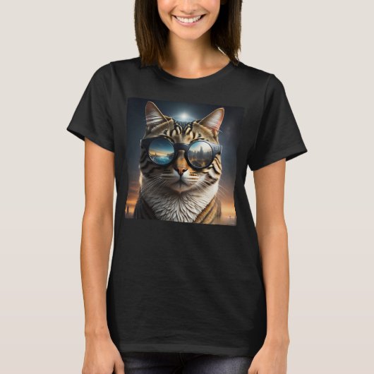 Solar-Eclipse,2024 Cat Wearing Solar Eclips Glasse T-Shirt (Vorderseite)