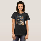 Solar-Eclipse,2024 Cat Wearing Solar Eclips Glasse T-Shirt (Vorne ganz)