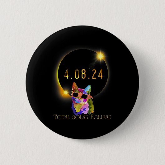 Solar Eclipse 2024 Cat Wearing Solar Eclipse Glass Button (Vorderseite)