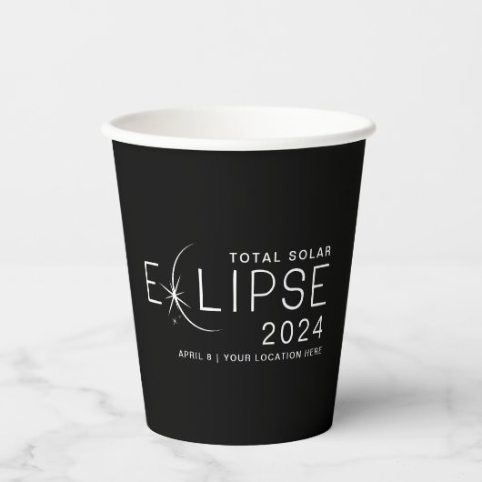 Solar Eclipse 2024 Custom Location Eclipse Party Pappbecher (Vorderseite)