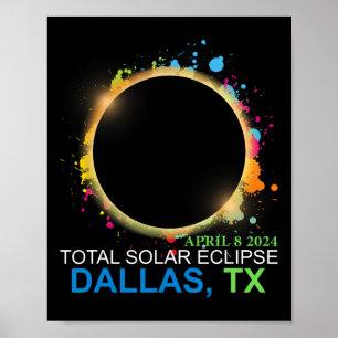 Solar Eclipse 2024 Dallas Texas farbenfrohe Totali Poster