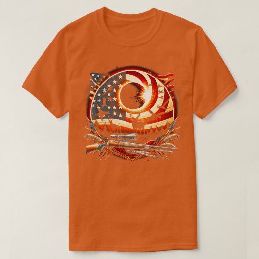 Solar Eclipse 2024 Design Hunting und der Amerikan T-Shirt (Design vorne)