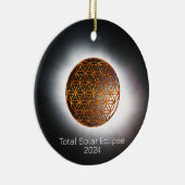 Solar Eclipse 2024 Gold Sparkling Blume of Life Keramik Ornament (Rechts)