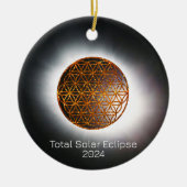 Solar Eclipse 2024 Gold Sparkling Blume of Life Keramik Ornament (Vorne)