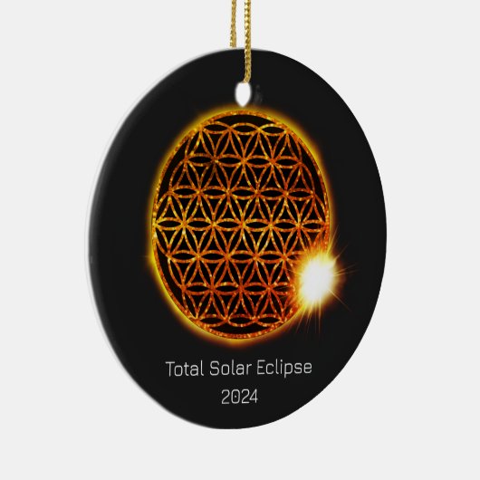 Solar Eclipse 2024 Gold Sparkling Blume of Life Keramik Ornament (Rechts)
