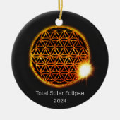 Solar Eclipse 2024 Gold Sparkling Blume of Life Keramik Ornament (Vorne)
