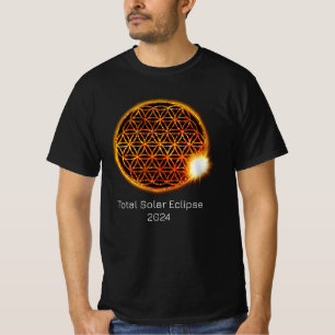 Solar Eclipse 2024 Gold Sparkling Blume of Life T-Shirt