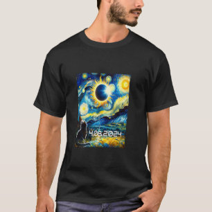 Solar Eclipse 2024 Hemdkat mit Van Gogh Starry T-Shirt