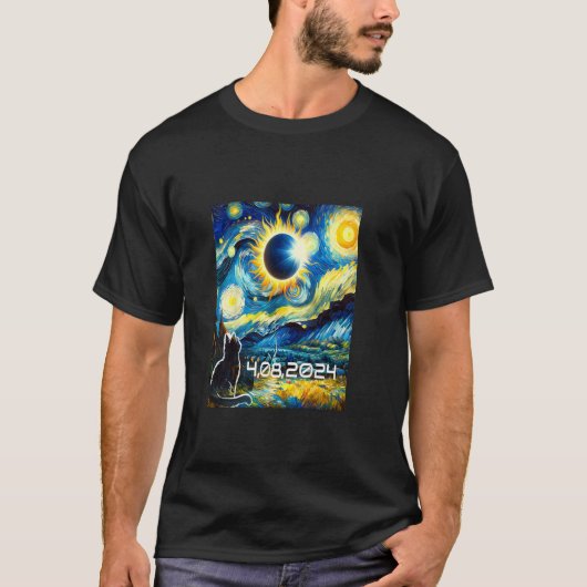 Solar Eclipse 2024 Hemdkat mit Van Gogh Starry T-Shirt (Vorderseite)