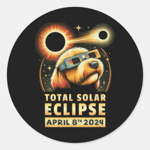 Solar Eclipse 2024 Hunde mit Solarglas Runder Aufkleber