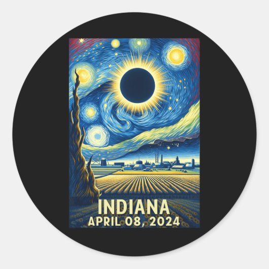 Solar Eclipse 2024 Indiana Starry Night Runder Aufkleber (Vorderseite)
