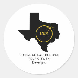 Solar Eclipse 2024 Individuelle Name, Stadt Texas Runder Aufkleber
