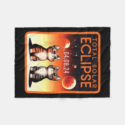 Solar-Eclipse 2024 Katzen Gesamtsolarausstoß 4,08, Fleecedecke (Vorderseite (Horizontal))