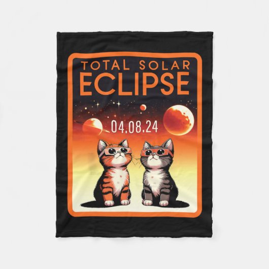 Solar-Eclipse 2024 Katzen Gesamtsolarausstoß 4,08, Fleecedecke (Vorderseite)