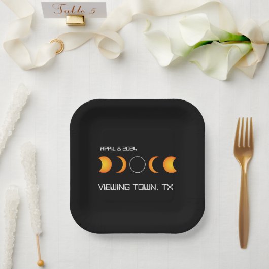 Solar Eclipse 2024 Personalisiert Town Staat insge Pappteller (Hochzeit)
