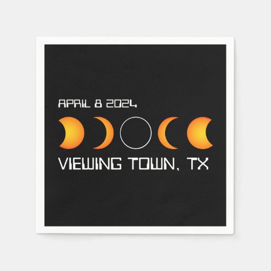 Solar Eclipse 2024 Personalisiert Town Staat insge Serviette (Vorderseite)
