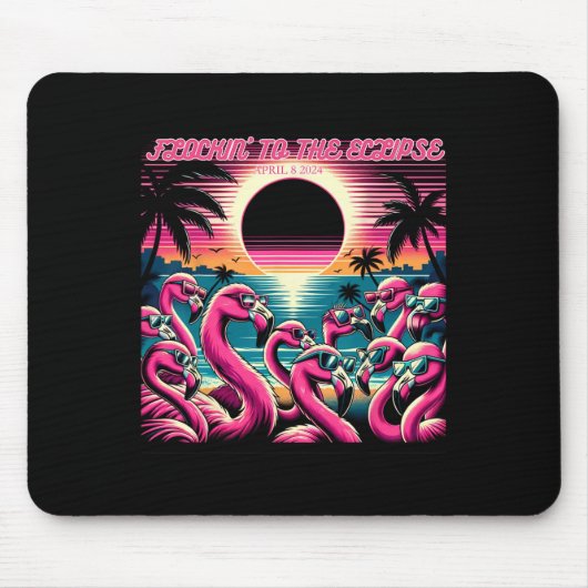 Solar Eclipse 2024 Retro Flamingos Flockin#39; zu Mousepad (Vorne)