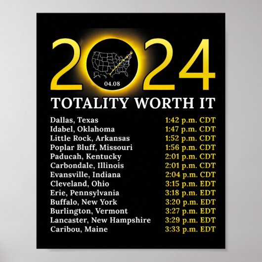 Solar Eclipse 2024 Sonne Totalität mit Wert insges Poster (Vorne)
