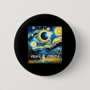 Solar Eclipse 2024 Starry Night Painting Van Gogh Button