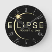 Solar Eclipse Astronomy Event 2026 Runde Wanduhr (Vorderseite)