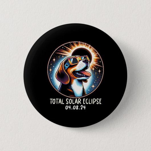 Solar-Eclipse-Beagle mit Brille Haustier 8. April Button (Vorderseite)