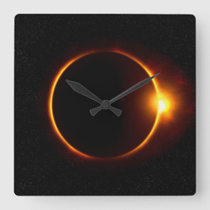 Solar Eclipse Dark Sun & Moon Quadratische Wanduhr