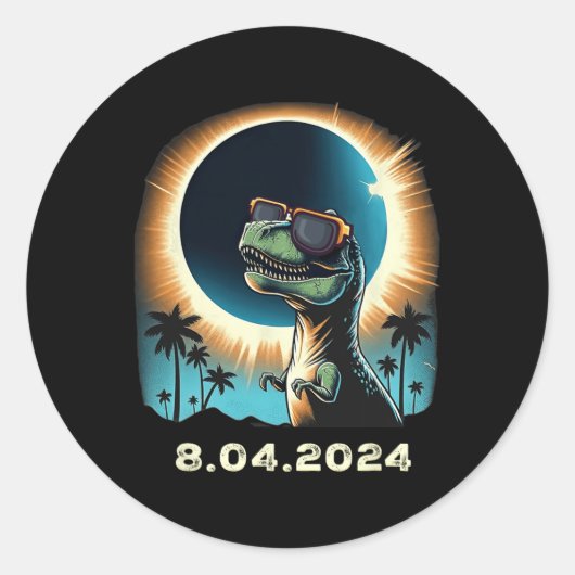 Solar-Eclipse-Dino mit Solar-Eclipse Runder Aufkleber (Vorderseite)