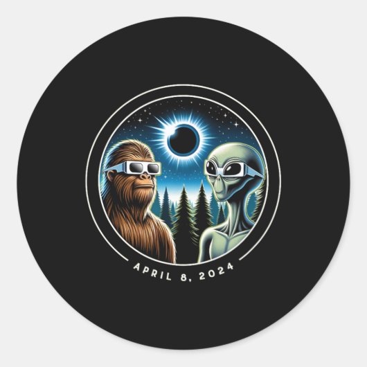 Solar Eclipse Fun Bigfoot Alien April Datum Runder Aufkleber (Vorderseite)