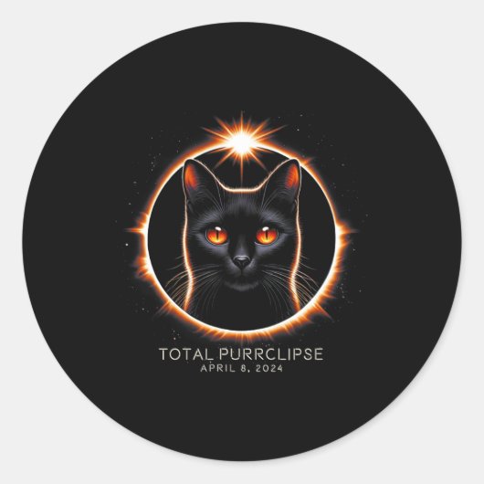 Solar Eclipse Fun Purclipse Katze mit Datum Runder Aufkleber (Vorderseite)
