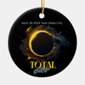 Solar Eclipse Geschenk 2024 Ihr Stadt Staat Black Keramik Ornament (Vorne)