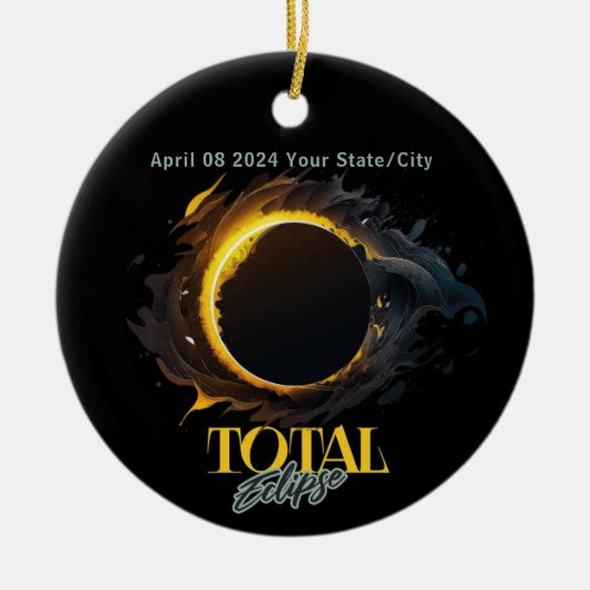 Solar Eclipse Geschenk 2024 Ihr Stadt Staat Black Keramik Ornament (Vorne)
