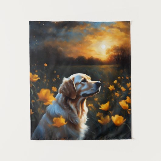 Solar Eclipse Golden Retriever Blume Wandteppich (Vorderseite)