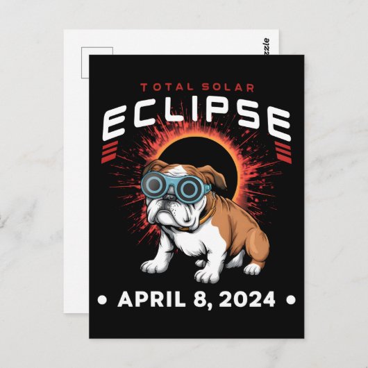 Solar Eclipse insgesamt April 2024 Bulldog-Übergab Postkarte (Vorne/Hinten)