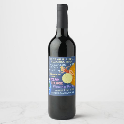 Solar Eclipse Party Funny Retro Sun Viewing 2017 Weinetikett (Vorderseite)